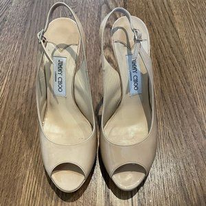 Jimmy Nude Patent Shaw Platform Slingback Sandals Size 38.5